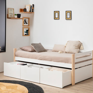 Cama individual Nuba - Blanco y Madera - Tu Gow