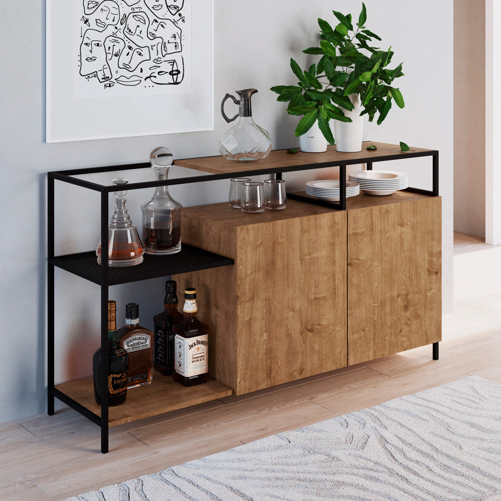 Buffete Bar Pret- Negro y Color Madera