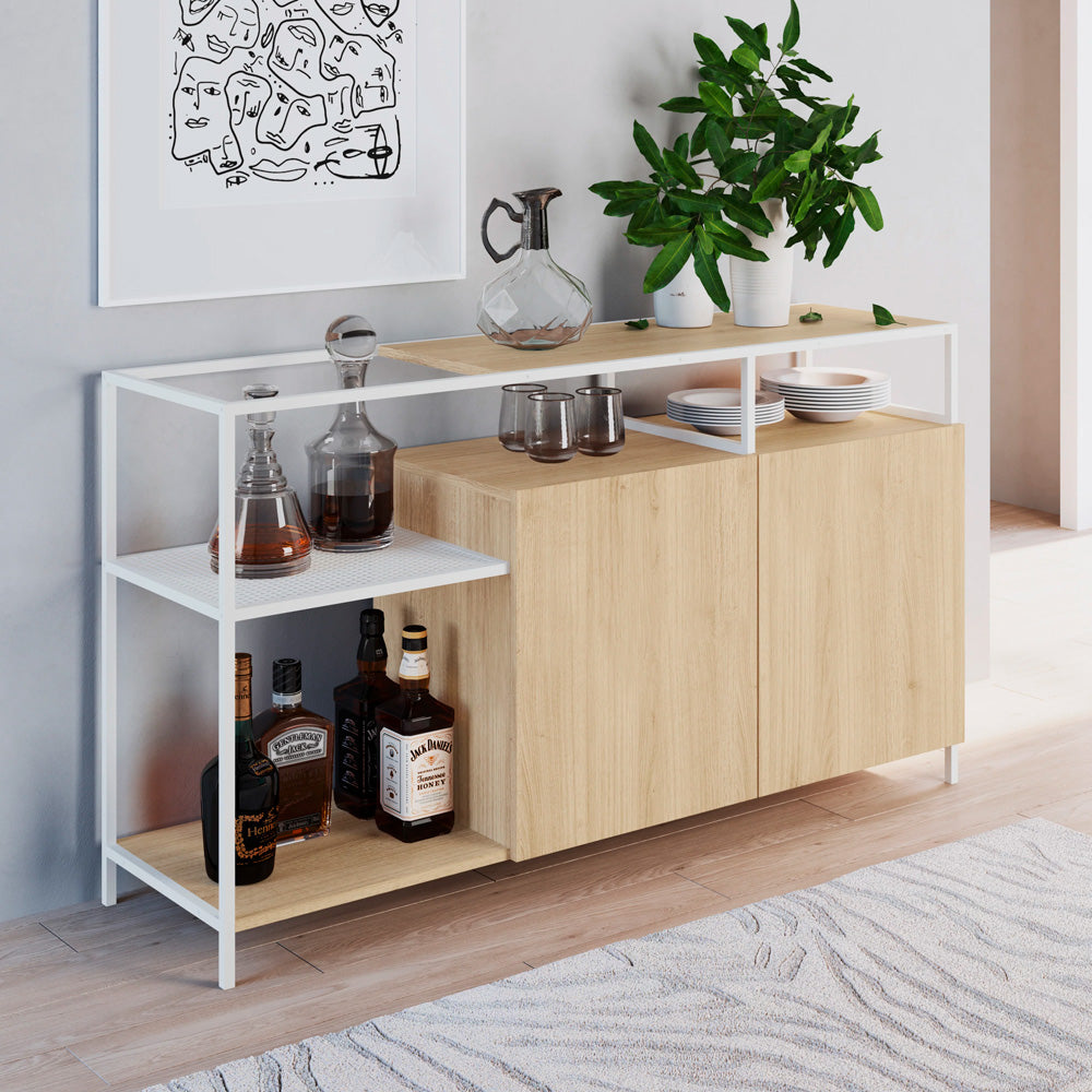 Buffete Bar Pret - Blanco y Color Madera