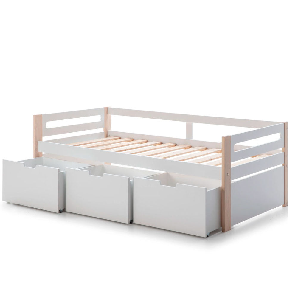 Cama individual Nuba - Blanco y Madera