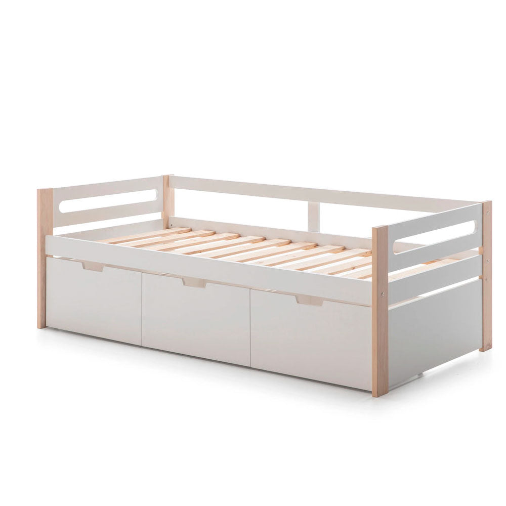 Cama individual Nuba - Blanco y Madera