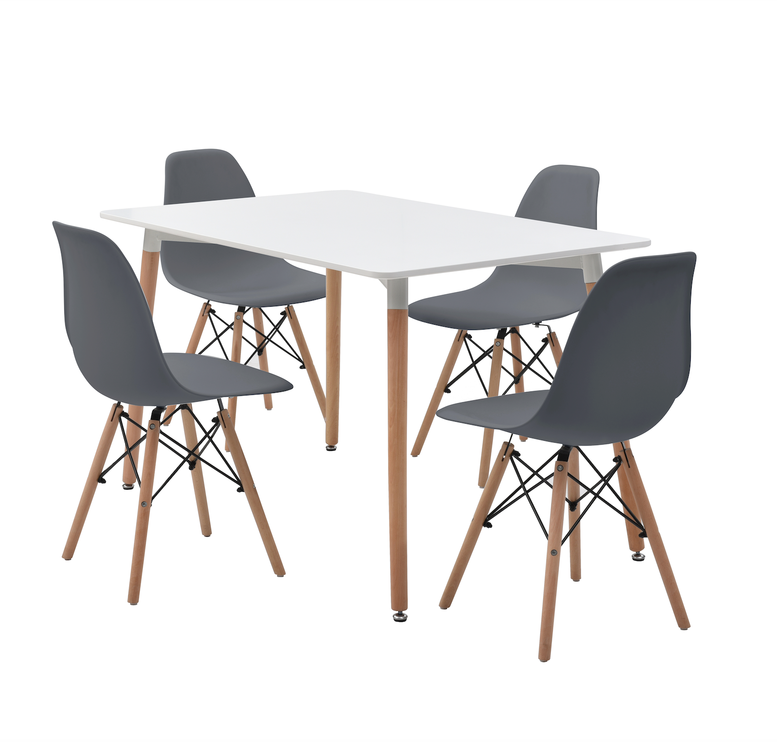 Comedor Munich con 4 sillas Oslo - Blanco y Gris