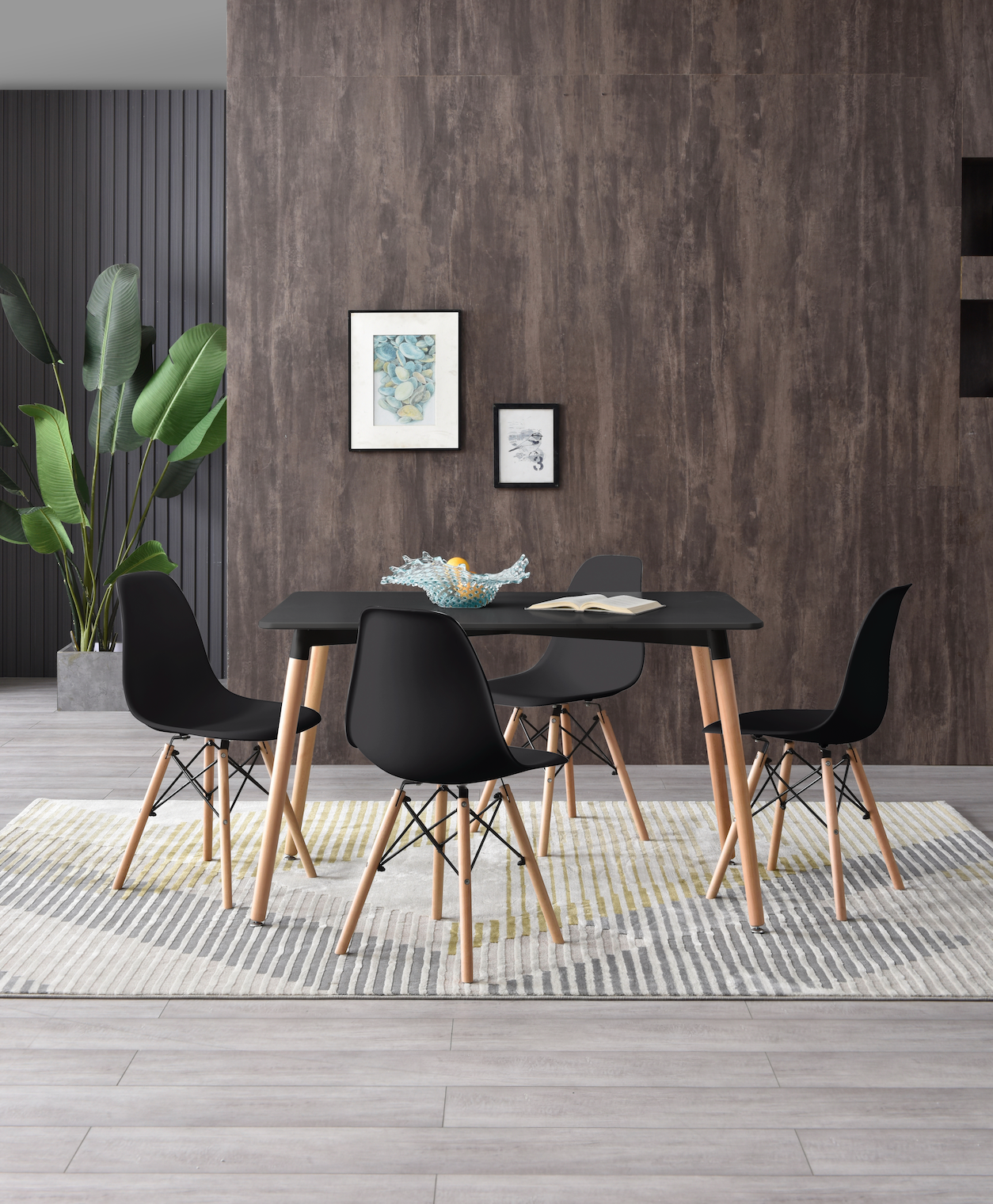 Comedor Munich con 4 sillas Oslo - Negro