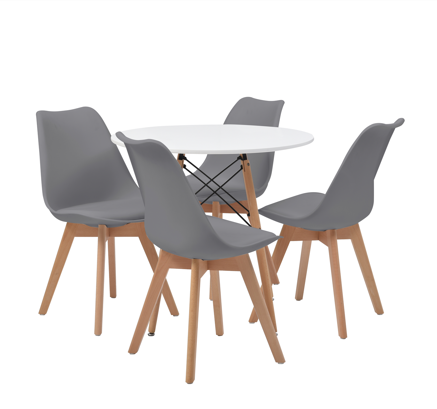 Comedor Munich con 4 sillas Helsinki - Blanco y Gris