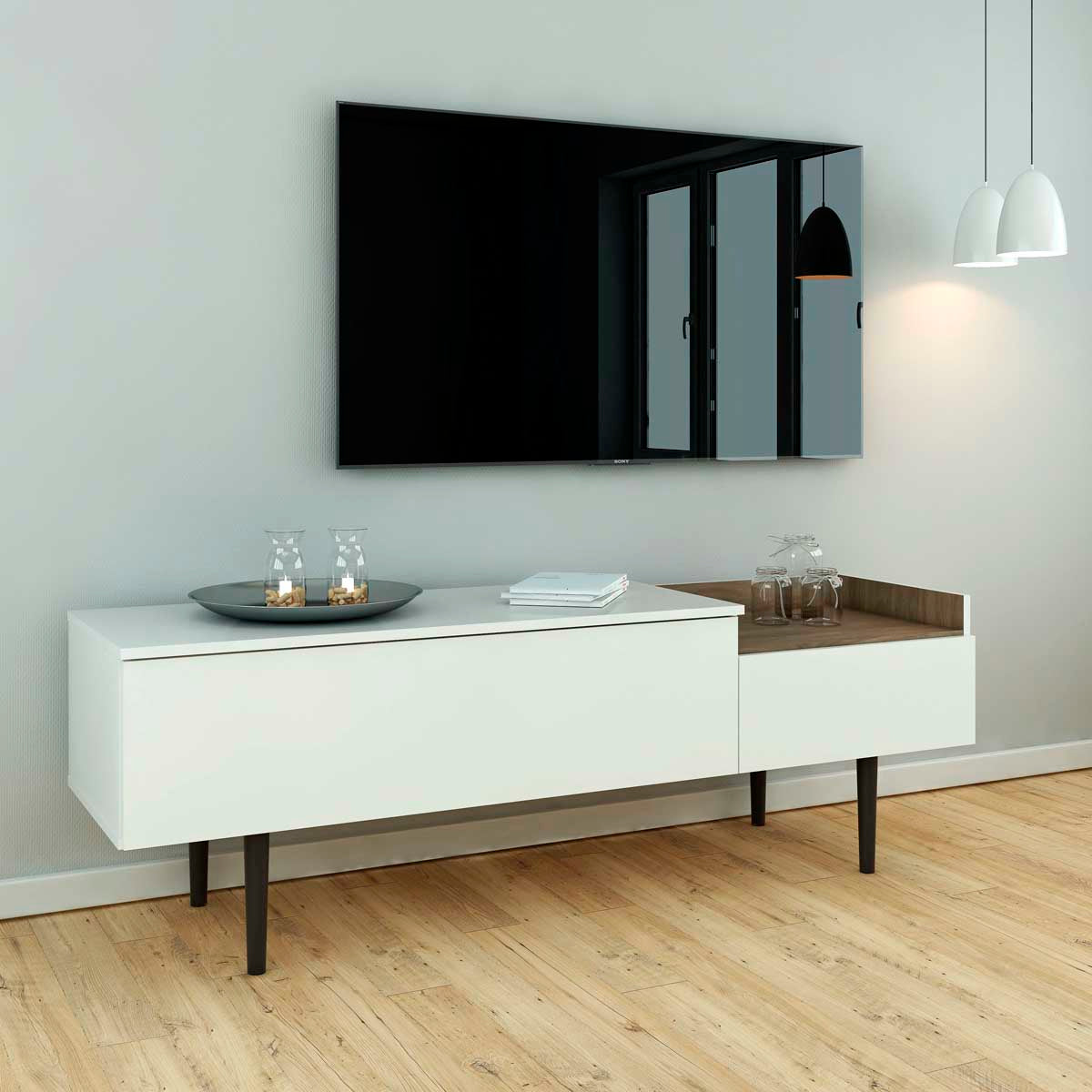 Credenza Indiana - Color Nogal y Blanco