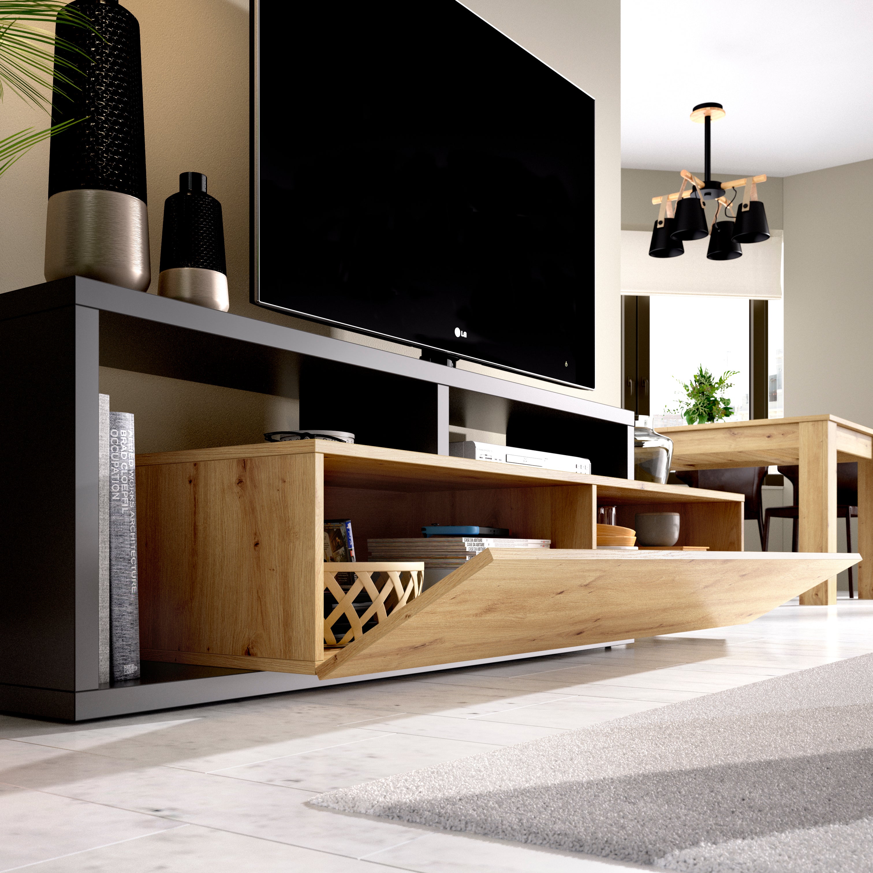 Mueble de TV Kram- Color madera y Gris - Tugow