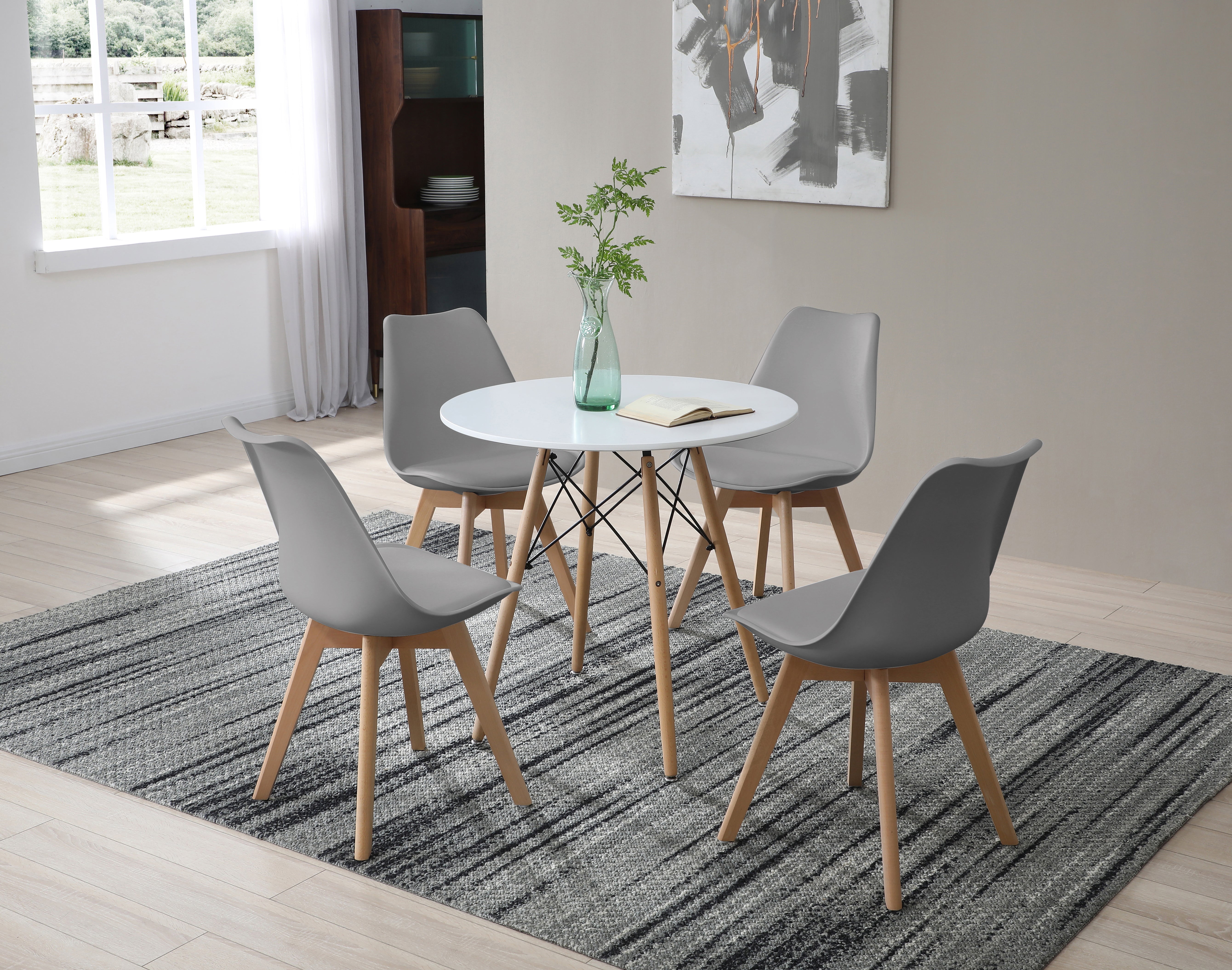 Comedor Munich con 4 sillas Helsinki - Blanco y Gris