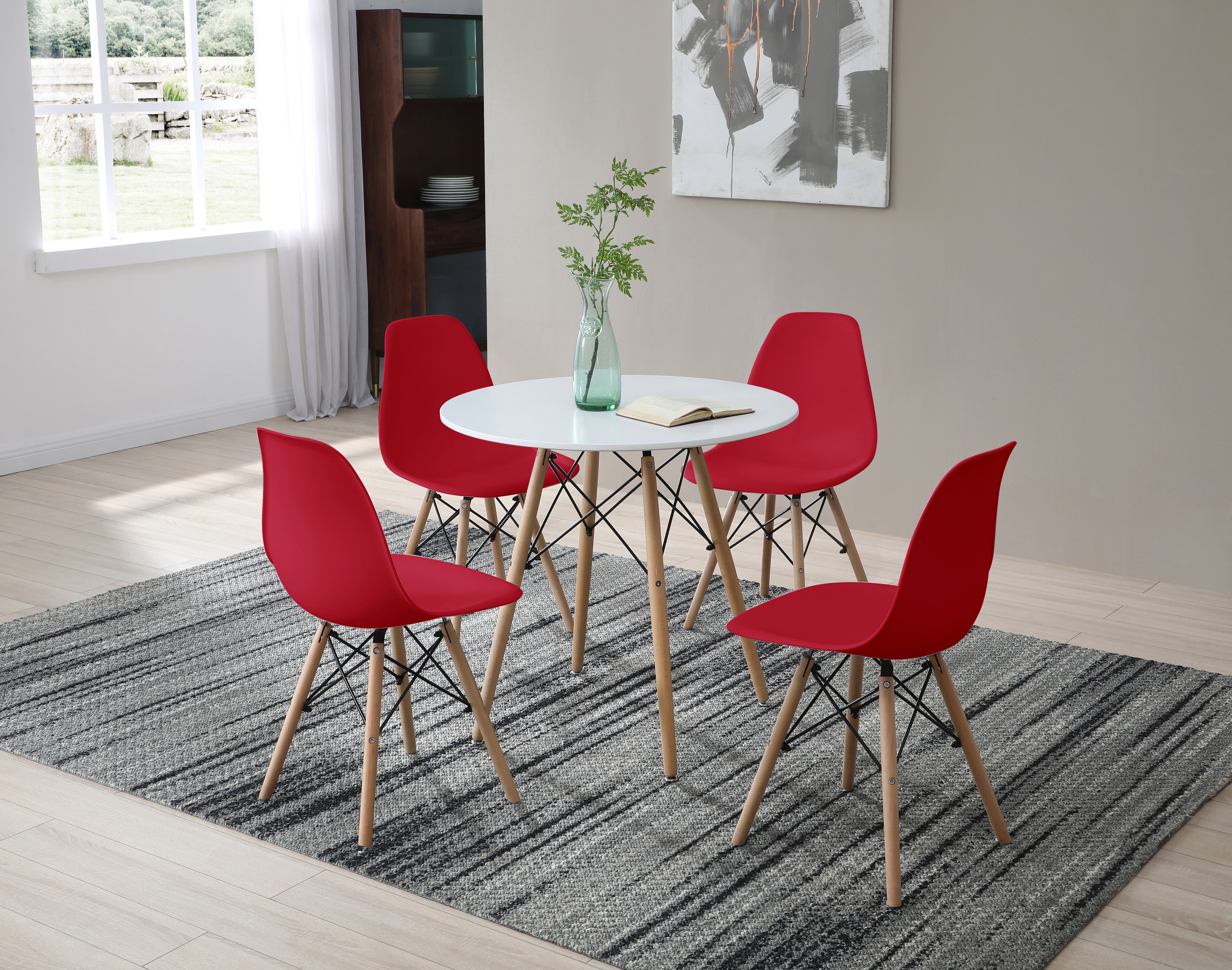 Comedor Munich con 4 sillas Oslo - Blanco y Rojo