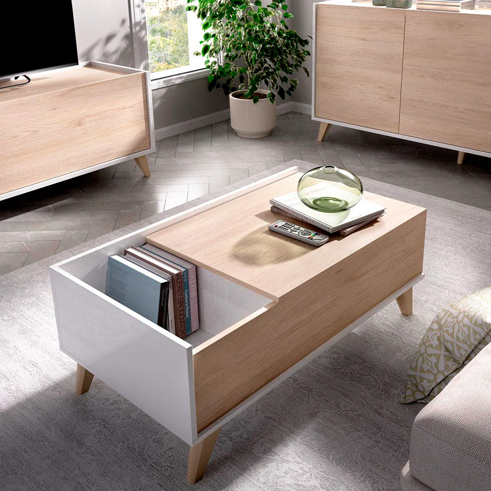 Mesa de centro elevable Saint - Color Madera y Blanco