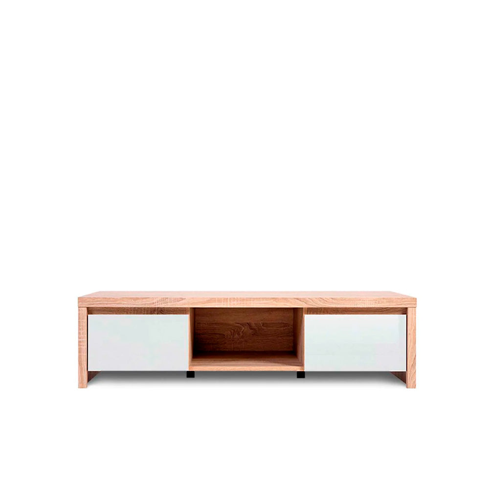 Mesa para tv Flash - Color Madera y Blanco brillante