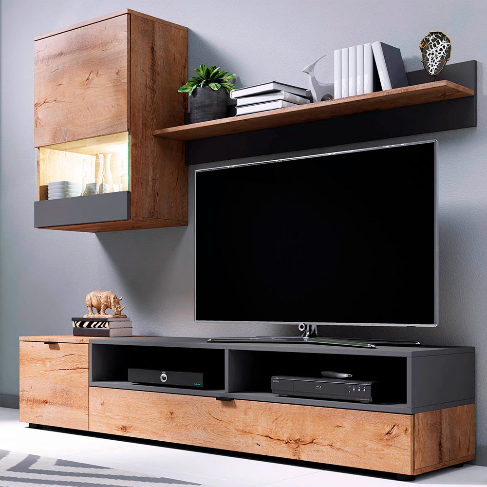 Mueble para tv Anakin - Color Madera y Gris Claro