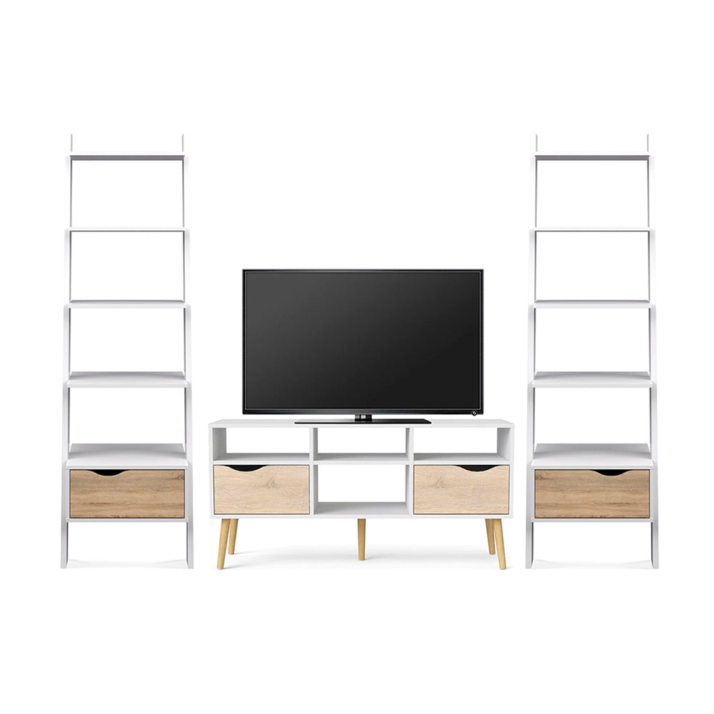 Mueble para tv Nordik 3 piezas - Color Madera y Blanco