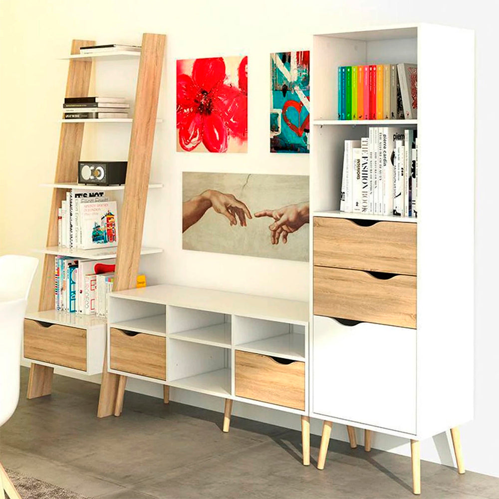 Mueble para tv Nordik 3 piezas - Color Madera y Blanco