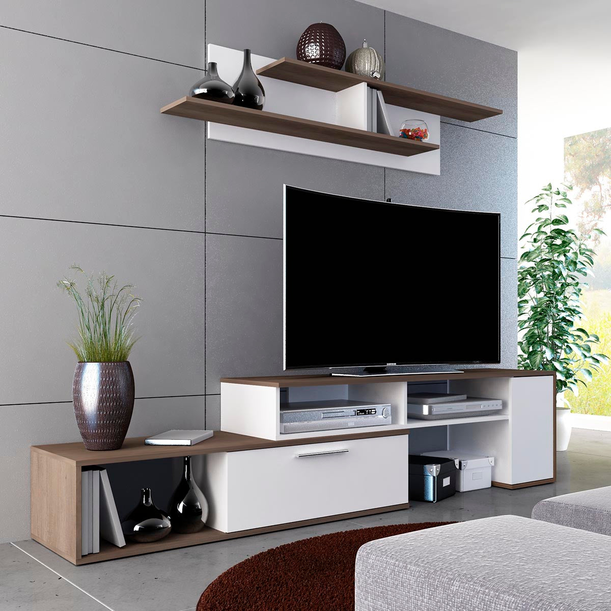 Mueble para tv Lacerta - Blanco y Color Madera - Tu Gow