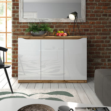 Credenza Breslavia - Color Madera y Blanco Brillante - Tu Gow