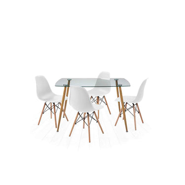 Comedor Dortmund con 4 sillas Oslo - Cristal y Blanco - Tugow