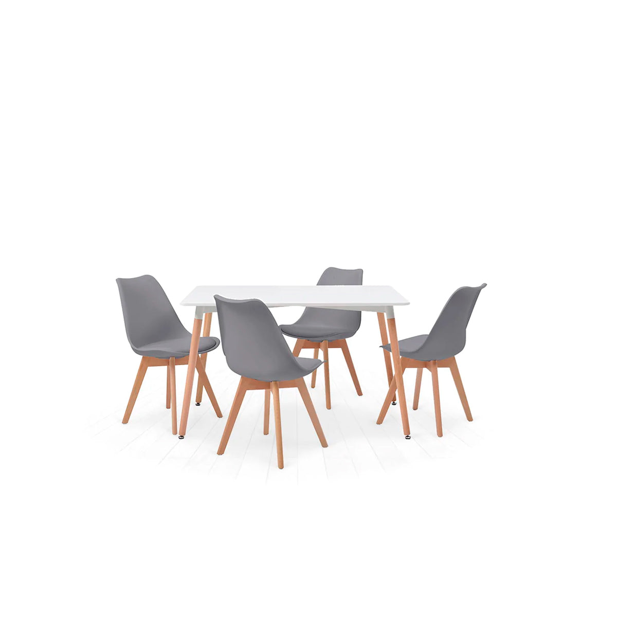 Comedor Munich con 4 sillas Helsinki - Blanco y Gris - Tugow