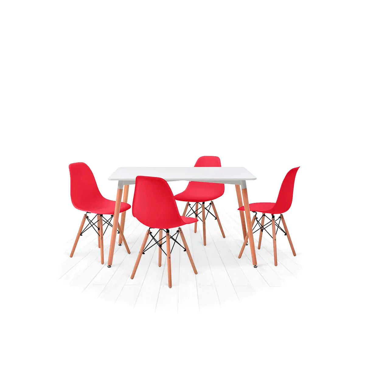 Comedor Munich con 4 sillas Oslo - Blanco y Rojo - Tugow