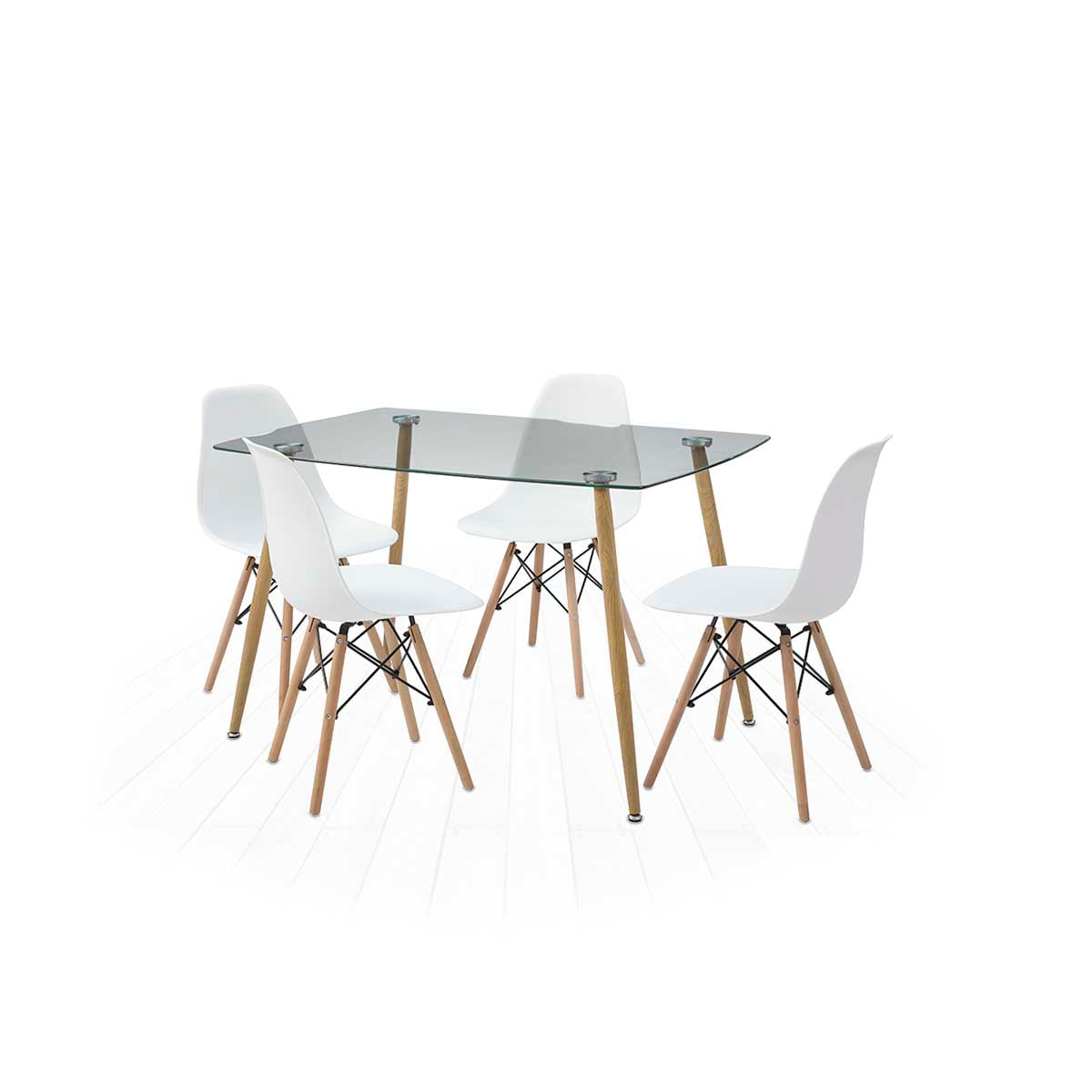 Mesa de cristal templado con 4 sillas blancas - Tu Gow
