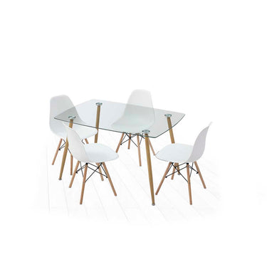 Mesa de cristal templado con 4 sillas blancas - Tu Gow