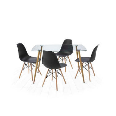 Mesa de cristal templado con 4 sillas negras - Tu Gow