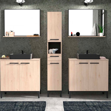 Conjunto mueble de baño espejo Kendo - Color Madera y Negro - Tu Gow