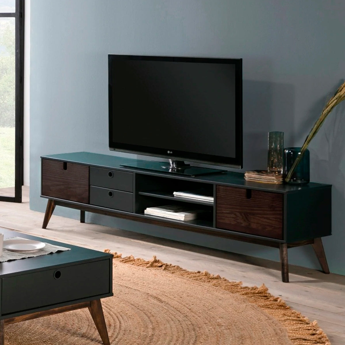 Mueble para tv Legara - Color Nogal y Gris Oscuro - Tu Gow