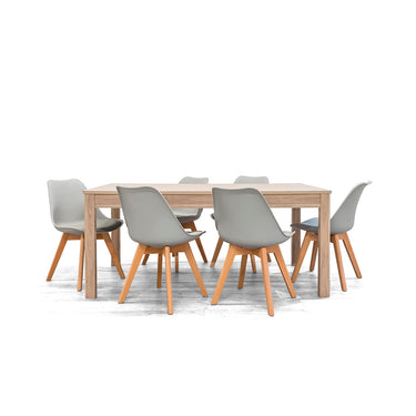 Mesa color roble con 6 sillas grises - Tu Gow