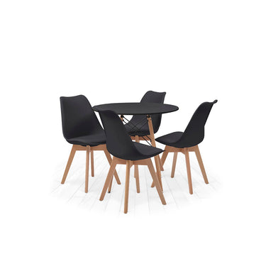 Mesa redonda negra con 4 sillas negras - Tu Gow