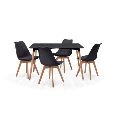Mesa rectangular negra con 4 sillas negras - Tu Gow
