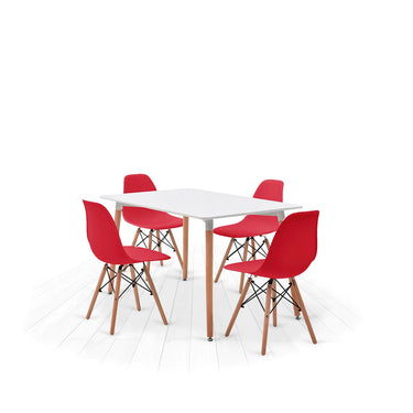Comedor Munich con 4 sillas Oslo - Blanco y Rojo - Tugow