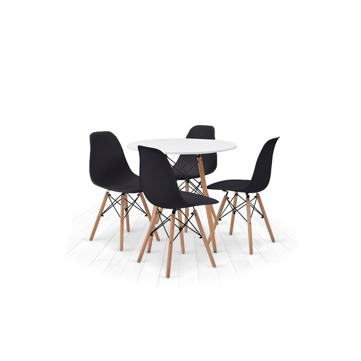 Mesa redonda blanca con 4 sillas negras - Tu Gow
