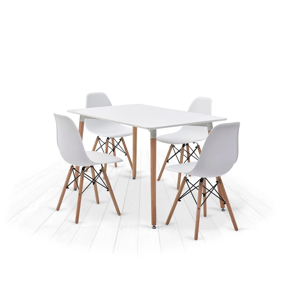 Mesa rectangular blanca con 4 sillas blancas - Tu Gow