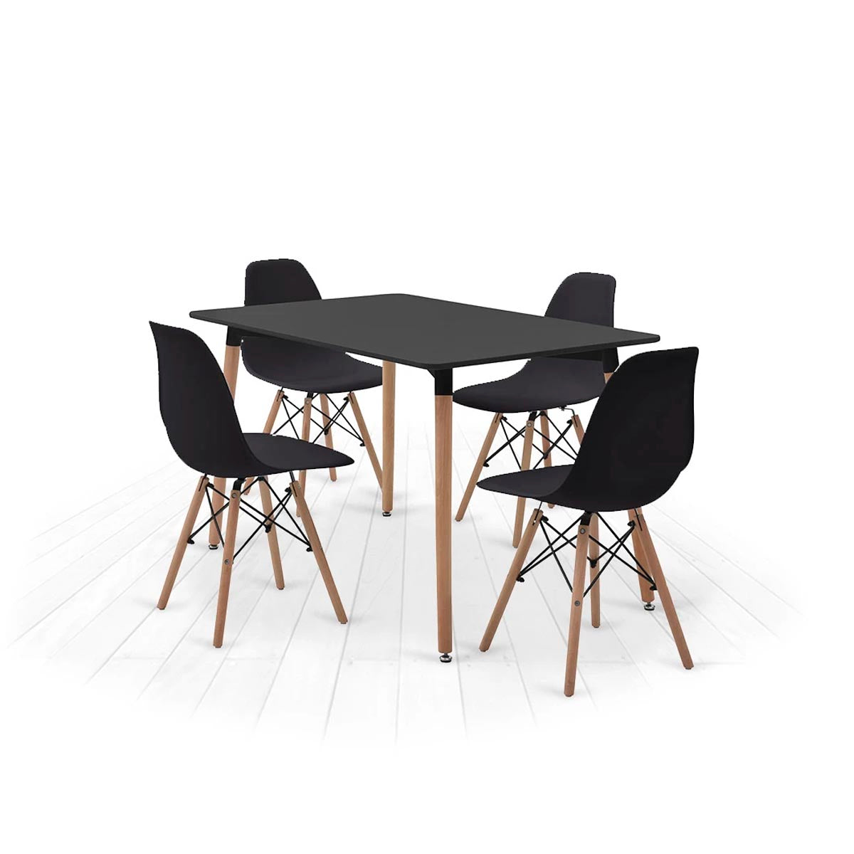 Mesa rectangular negra con 4 sillas negras - Tu Gow