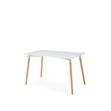 Mesa rectangular blanca con 4 sillas grises - Tu Gow