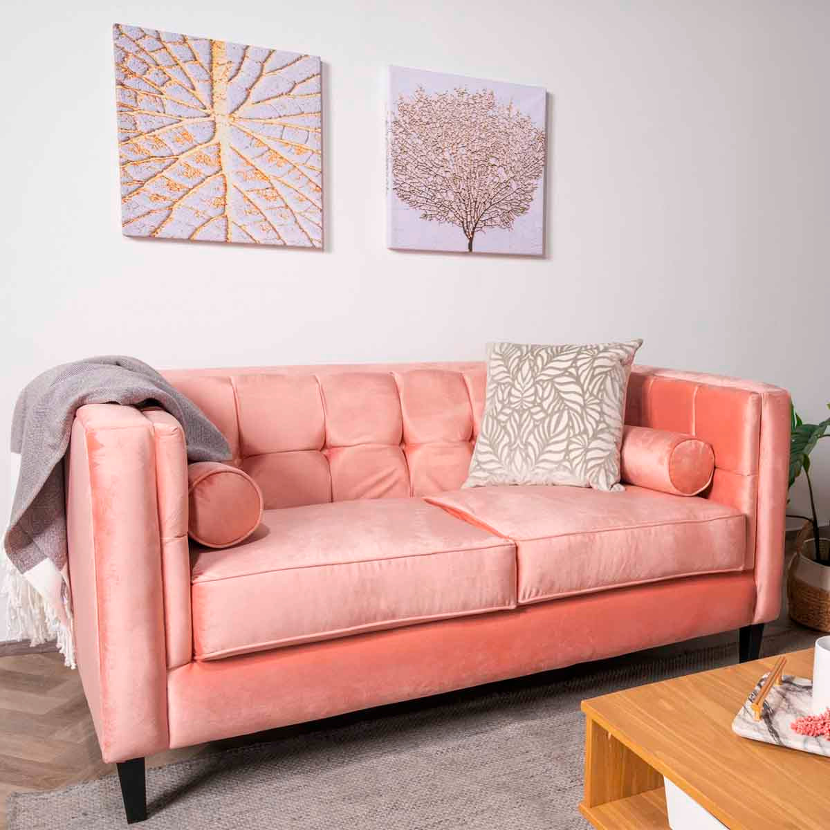 Yoluckea Sofá de dos plazas, sofá pequeño, muebles tapizados con dos  almohadas y patas de metal dorado adecuado para espacios pequeños (rosa)