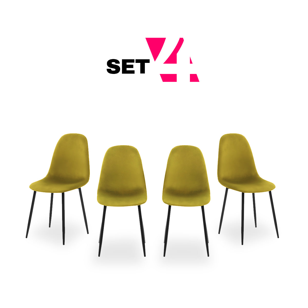 Set de 4 sillas terciopelo Oxford - Mostaza y Negro - Tugow