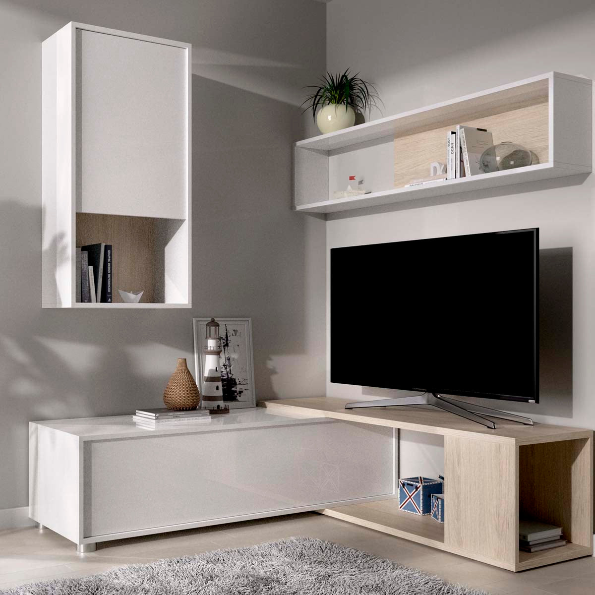 Mueble para tv Aquila - Color Madera y Blanco – Tugow